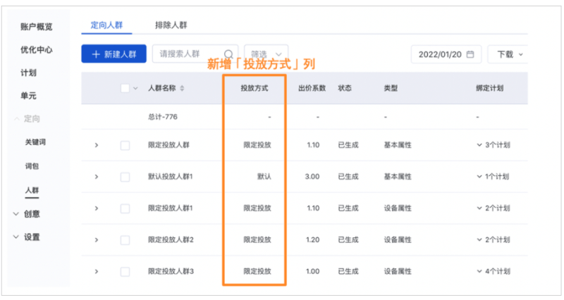百度广告:定向人群投放:新增“限定投放”投放方式--全流量上线