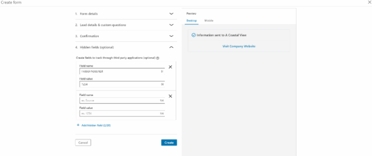 领英广告代理——销售线索表格隐藏字段