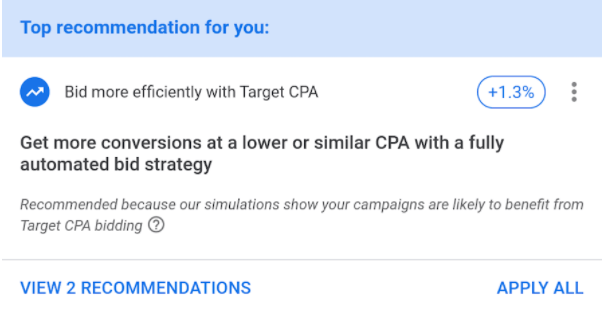 Google广告平台:建议和优化得分- 自动采纳建议